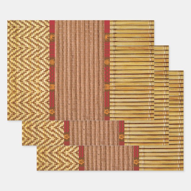 Feuille De Papier Cadeau Tiki textures bambou et roseau (Lot)