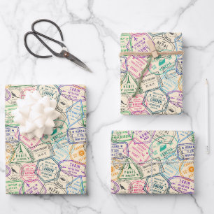 Feuille De Papier Cadeau Timbres de Voyage