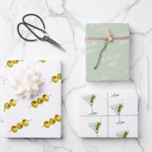 Feuille De Papier Cadeau Tini Bit Older - Thème Olive & Drink (Recto)