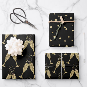 Feuille De Papier Cadeau Toast de Champagne Black Gold