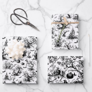 Feuille De Papier Cadeau Toile d'Halloween noir et blanc