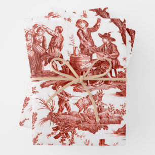 Feuille De Papier Cadeau Toile rouge de Jouy
