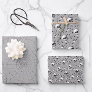 Feuille De Papier Cadeau Toiles d'araignées effrayantes et crâne Halloween