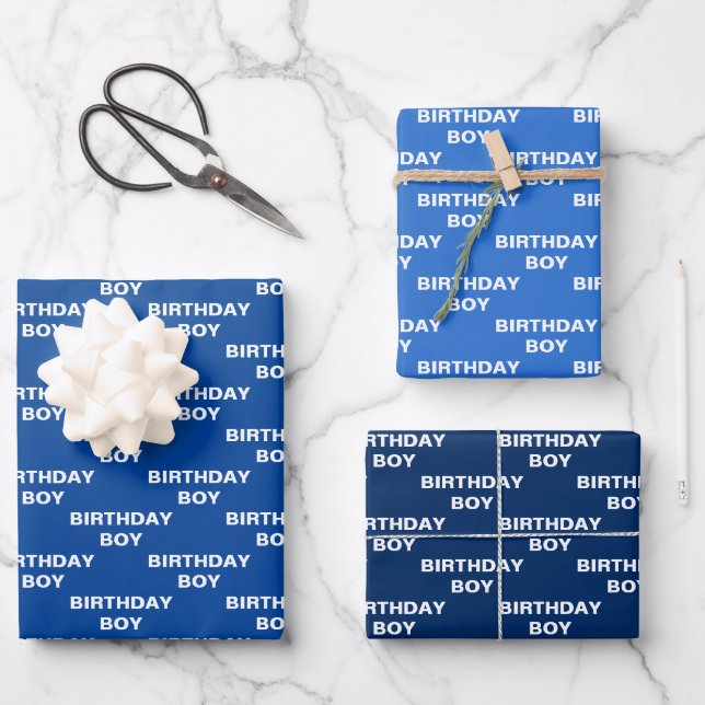 Feuille De Papier Cadeau Tons Bleu Garçon d'anniversaire (Recto)