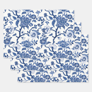 Feuille De Papier Cadeau Tons Chinoiserie bleu