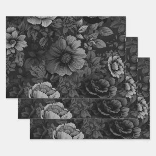 Feuille De Papier Cadeau Tons de gris floral