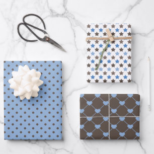 FEUILLE DE PAPIER CADEAU TONS DE MOTIFS BROWN & BLEU