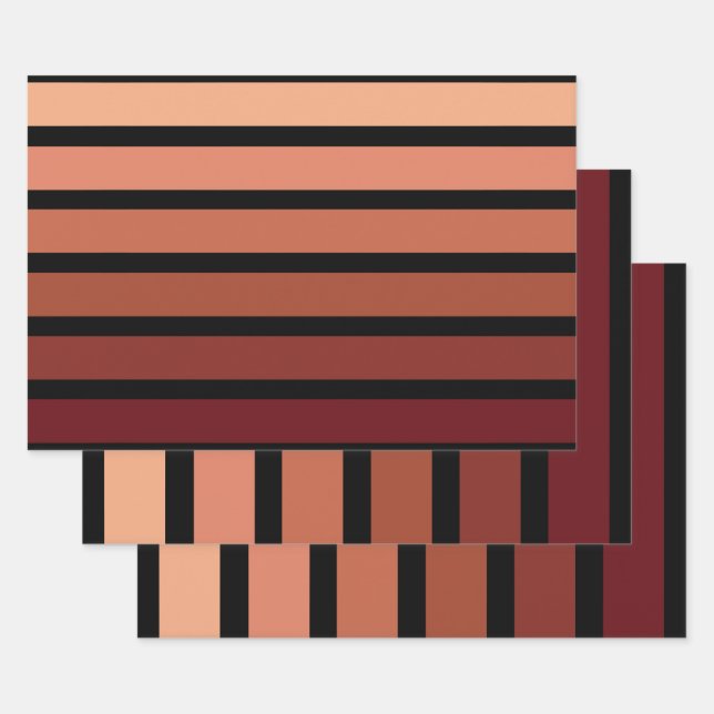 Feuille De Papier Cadeau Tons Rouges Sur Noir (Lot)