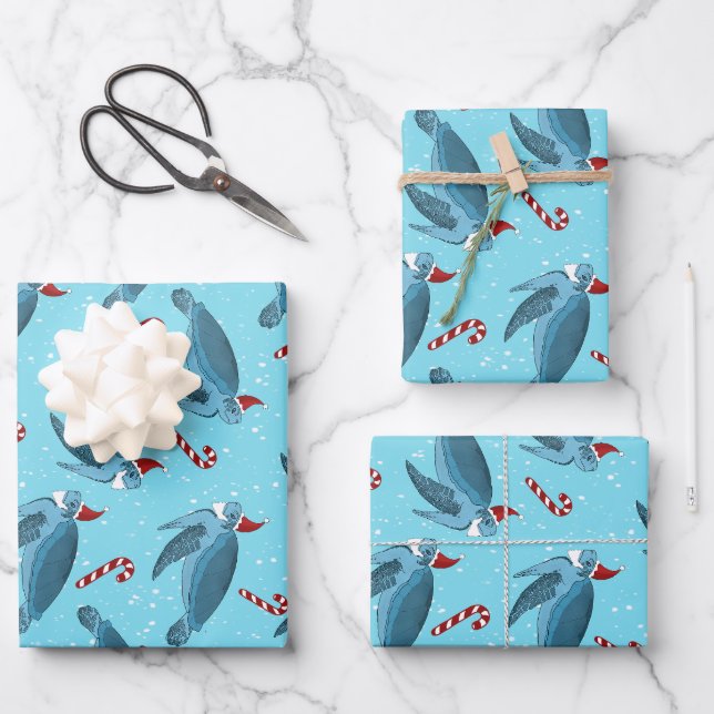 Feuille De Papier Cadeau Tortue de mer de Noël (Recto)