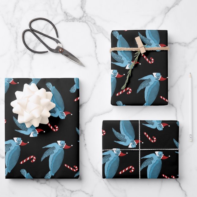 Feuille De Papier Cadeau Tortue de mer de Noël (Recto)
