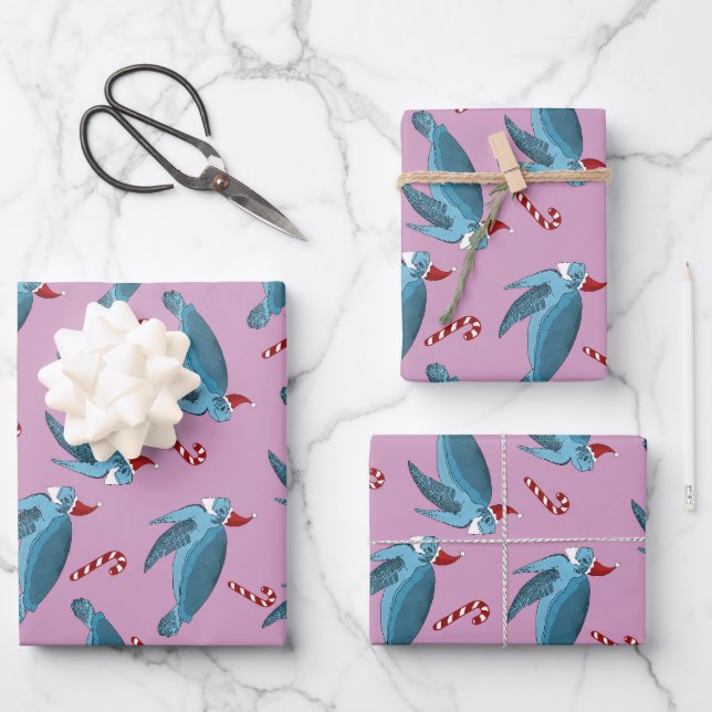 Feuille De Papier Cadeau Tortue de mer de Noël (Recto)
