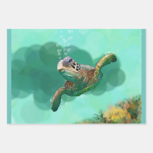 Feuille De Papier Cadeau Tortue de mer en bulles