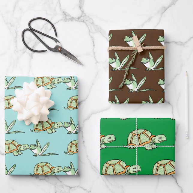 Feuille De Papier Cadeau Tortue et grenouille (Recto)