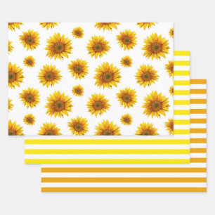 Feuille De Papier Cadeau Tournesol aquarelle. Motif floral rustique