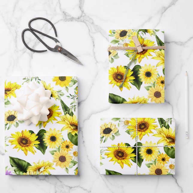 Feuille De Papier Cadeau Tournesol d'aquarelle 7 (Recto)