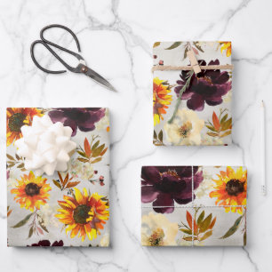 Feuille De Papier Cadeau Tournesols d'or & Vins de Bordeaux Floral