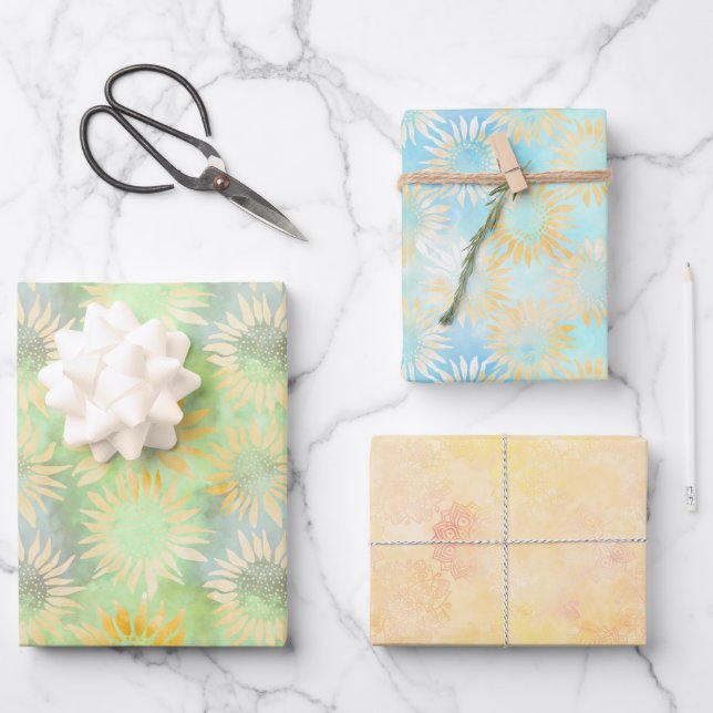 Feuille De Papier Cadeau Tournesols Trappe Batik brillant (Recto)
