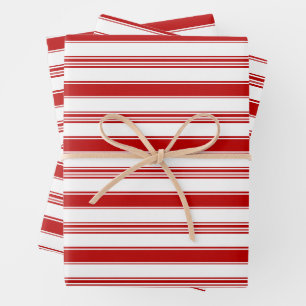 Feuille De Papier Cadeau Traces horizontales rouges et blanches (à grande é