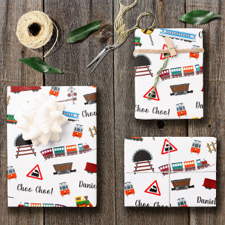 Feuille De Papier Cadeau Train Motif Petit Garçon Prénom Choo Choo Enfants