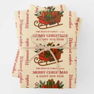 Feuille De Papier Cadeau Traîneau de Noël Vintage avec Cadeaux Personnalisé