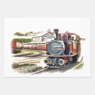 FEUILLE DE PAPIER CADEAU TRAINS À VAPEUR