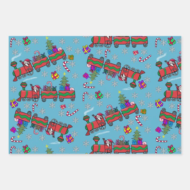 Feuille De Papier Cadeau Trains de Noël (Devant 2)
