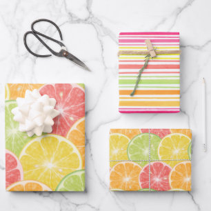 Feuille De Papier Cadeau Tranches d'agrumes et bandes