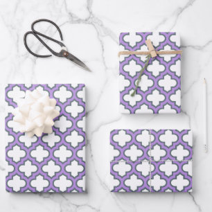 Feuille De Papier Cadeau Trellis, Réseau, Quatrefeuilles blanc et violet