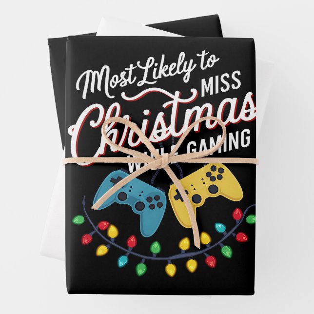 Feuille De Papier Cadeau Très Probable De Manquer Noël En Jouant Gamer (En situation)