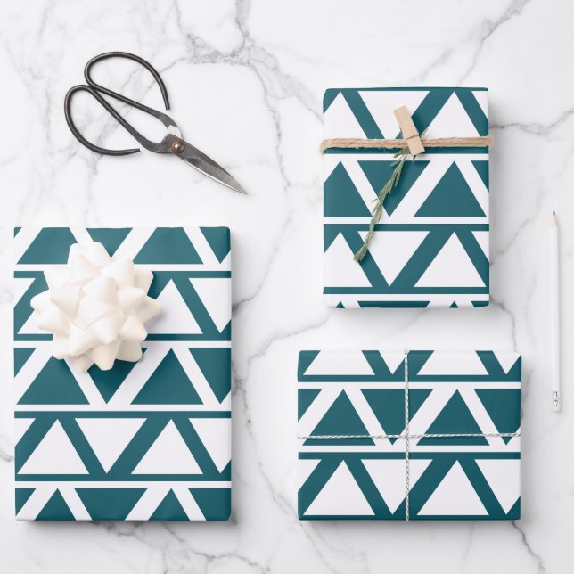 Feuille De Papier Cadeau Triangle bleu blanc géométrique (Recto)