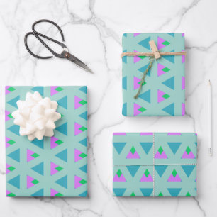 Feuille De Papier Cadeau Triangle géométrique Motif Turquoise violet