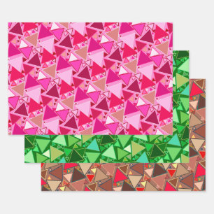 Feuille De Papier Cadeau Triangles modernes du milieu du siècle, rose, vert