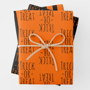 Feuille De Papier Cadeau Trick or Treat Halloween Motif noir et orange