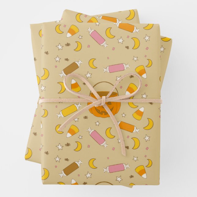 Feuille De Papier Cadeau Trick ou traitements Jack-o-Lantern Halloween Impr (En situation)