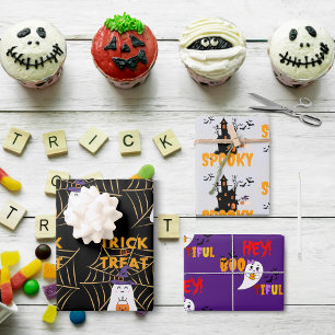 Feuille De Papier Cadeau Trick ou Treat Éffrayant Hey! Halloween en bas mot