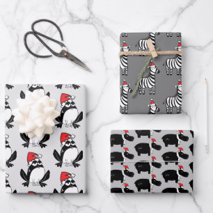 Feuille De Papier Cadeau Trio animal de Noël lunatique
