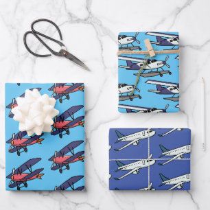 Feuille De Papier Cadeau Trio Avion Enfants