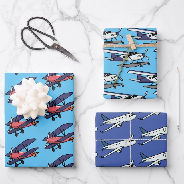 Feuille De Papier Cadeau Trio Avion Enfants (Recto)