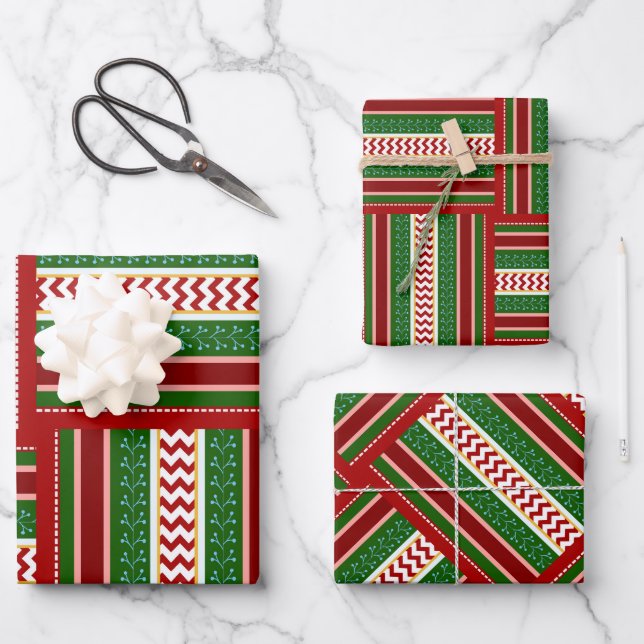 Feuille De Papier Cadeau Trio cadeau ruban de vacances (Recto)
