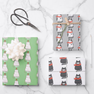 Feuille De Papier Cadeau Trio de chats de vacances Whimsical