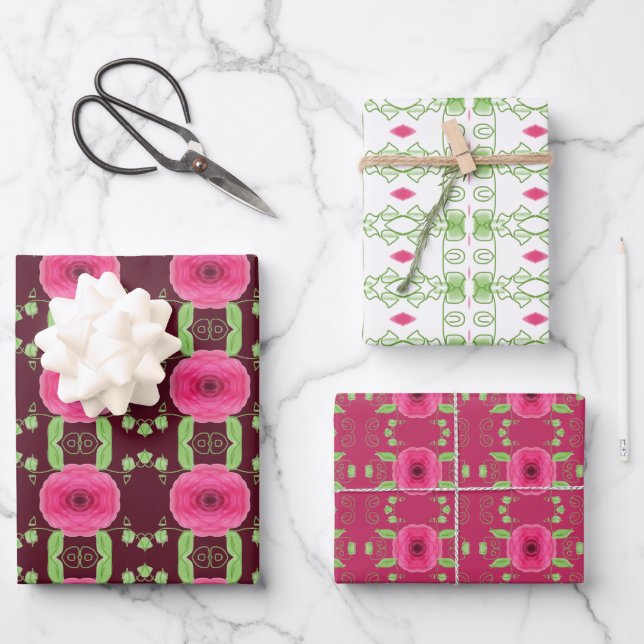 Feuille De Papier Cadeau Trio De Designs (Recto)