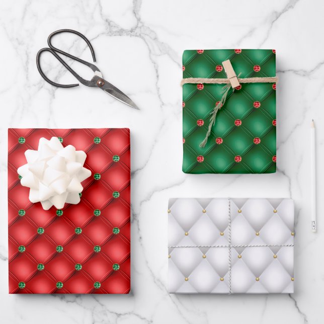 Feuille De Papier Cadeau Trio de Noël avec feuillu (Recto)