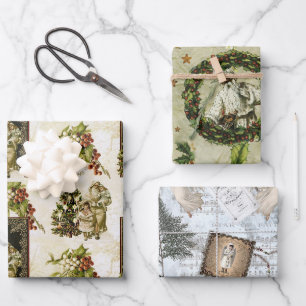 Feuille De Papier Cadeau Trio de Noël victorien