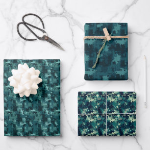 Feuille De Papier Cadeau Trio de peinture abstraite sarcelle et verte