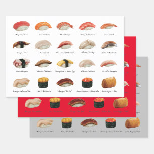Feuille De Papier Cadeau Trio de Sushi Chart amusant
