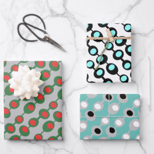 Feuille De Papier Cadeau Trio des olives rétro atomiques