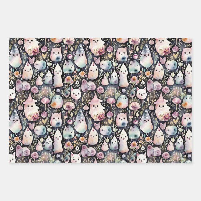 Feuille De Papier Cadeau Trio d'Halloween (Devant)