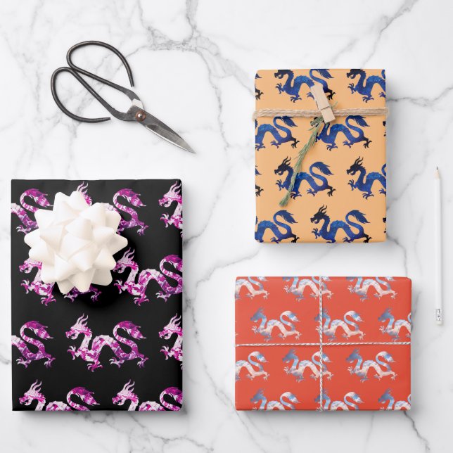 Feuille De Papier Cadeau Trio Dragon (Recto)