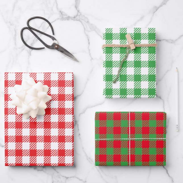 Feuille De Papier Cadeau Trio En vichy Noël (Recto)