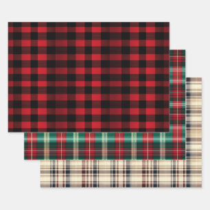Feuille De Papier Cadeau Trio moderne des plaids de Noël
